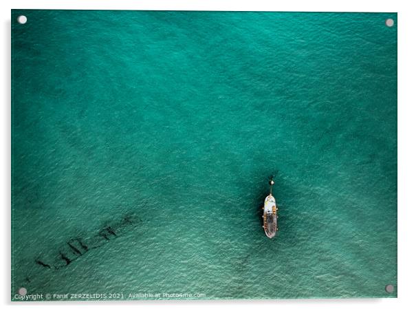 A lonely boat Acrylic by Fanis Zerzelides