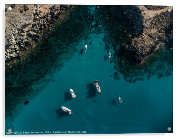 Blue Lagoon in Cape Greco Acrylic by Fanis Zerzelides