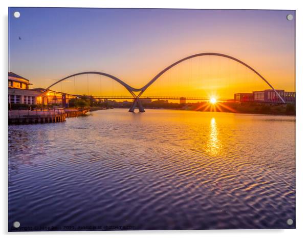 Sunset at Infinity Bridge, Stockton-on-Tees, Cleveland Acrylic by June Ross
