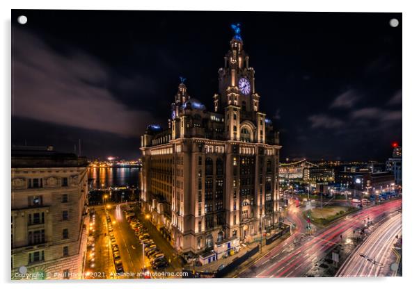 Dramatic shot of the Royal Liver Building and the Liverpool skyl Acrylic by Paul Hanley