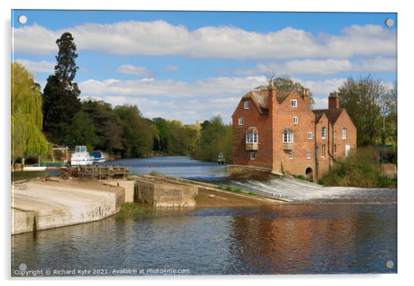 Fladbury Weir and Cropthorne Mill, Worcestershire Acrylic by Richard J. Kyte