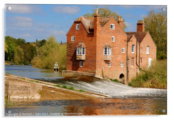 Fladbury Weir and Cropthorne Mill, Worcestershire Acrylic by Richard J. Kyte