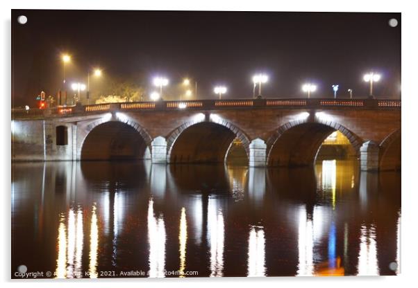 Bridge over the River Severn, Worcester at Night Acrylic by Richard J. Kyte