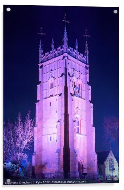 Evesham Bell Tower at Night Acrylic by Richard J. Kyte