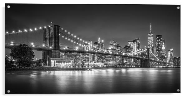 Brooklyn Bridge and Lower Manhattan at night Acrylic by Alan Le Bon