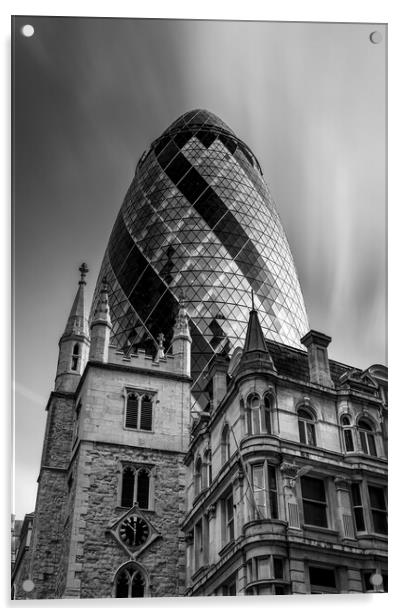 Old and new architecture Gherkin London Acrylic by Alan Le Bon