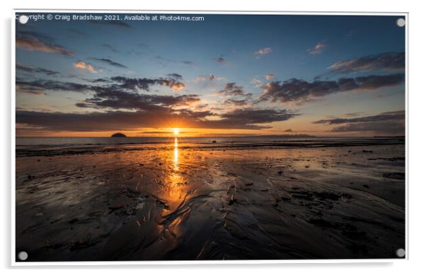Sunset on Girvan Beach featuring Ailsa Craig Acrylic by Epic Sky Media