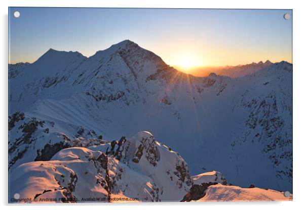 Sunset in the Lechtal Alps Acrylic by Andreas Föll