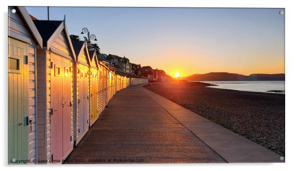Beach huts at sunrise in Lyme Regis Acrylic by Love Lyme Regis