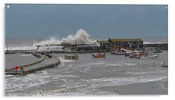 Waves crashing into the Cobb at Lyme Regis Dorset UK Acrylic by Love Lyme Regis