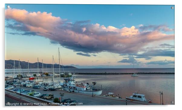 Karystos Harbour Sunset Evia Acrylic by Margaret Ryan