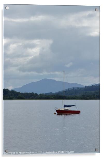 Little red sail boat moored on Loch Insh Acrylic by Antony Robinson