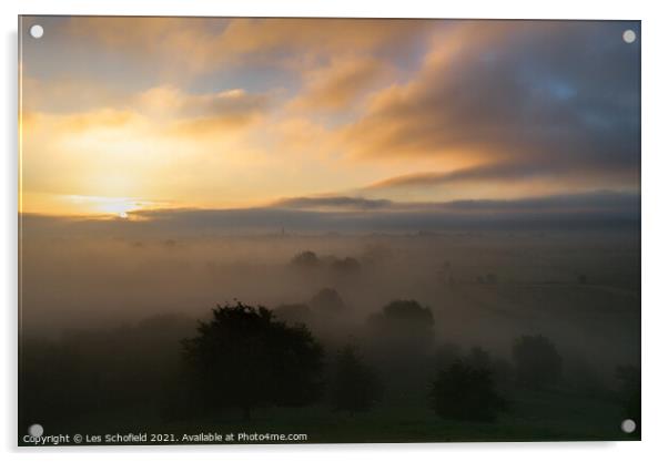 Misty Sunrise on The Somerset Levels  Acrylic by Les Schofield