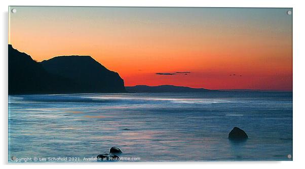 Charmouth Sunrise Over Red Scar Acrylic by Les Schofield