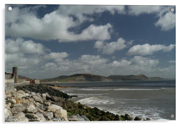 Looking towards Charmouth From Lyme Regis  Acrylic by Les Schofield