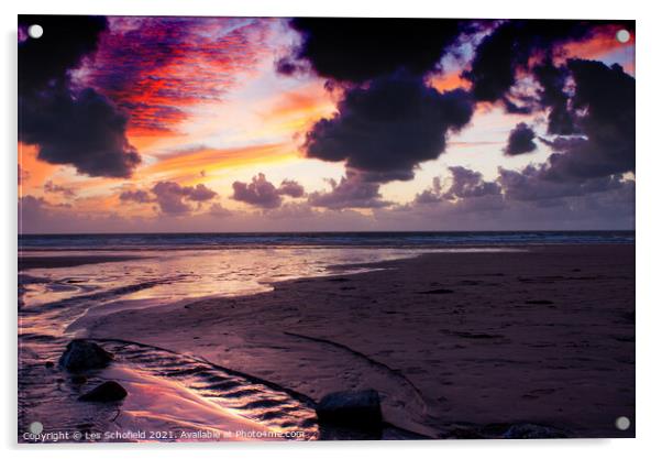 Watergate bay sunset  Acrylic by Les Schofield