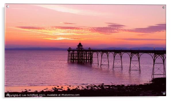 Clevedon pier sunset Acrylic by Les Schofield