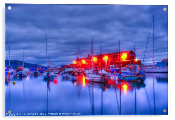 Night HDR Shot of Lyme Regis Harbour  Acrylic by Les Schofield
