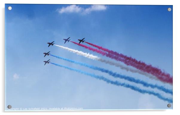 Red arrows Display team at Lyme Regis Dorset Acrylic by Les Schofield