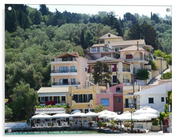 Harbour in Paxos Greece  Acrylic by Les Schofield