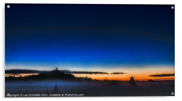 Blue Hour Sunrise Glastonbury  Acrylic by Les Schofield