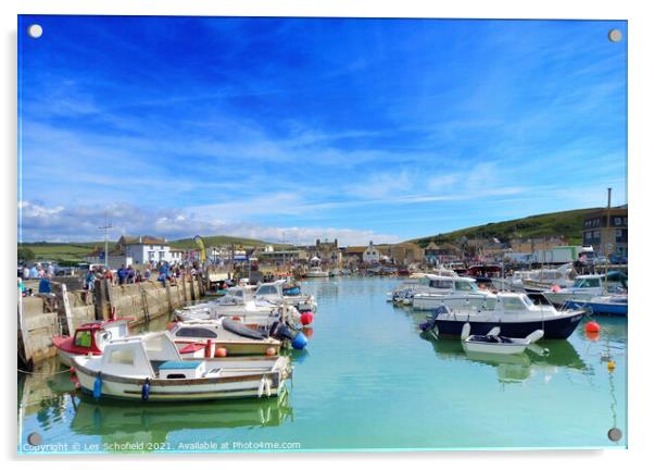 West bay  Harbour  Dorset Acrylic by Les Schofield