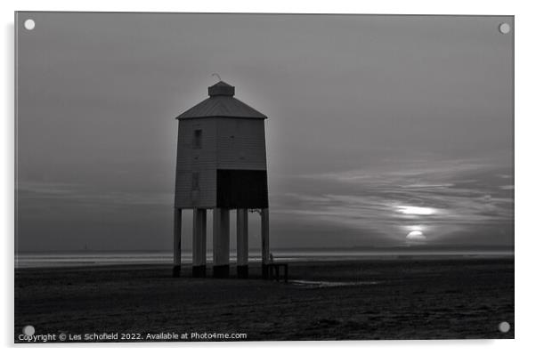 Burnham Lighthouse  Black white Acrylic by Les Schofield