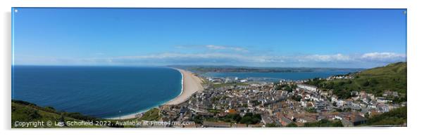 Weymouth and Chesil Beach From Portland Acrylic by Les Schofield
