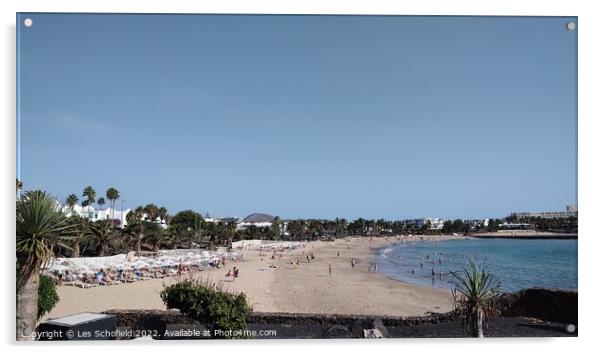 Beach. At. Porto teguise Lanzarote  Acrylic by Les Schofield