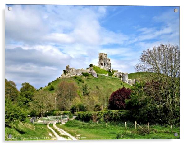 Majestic Ruins of Corfe Castle Acrylic by Les Schofield
