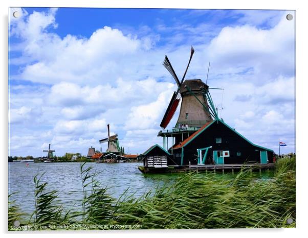 Windmill in zaanse Holland  Acrylic by Les Schofield