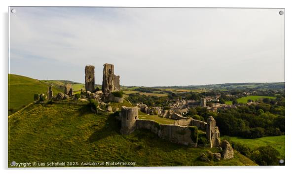 In the Heart of Dorset: Corfe Castle and Village Acrylic by Les Schofield