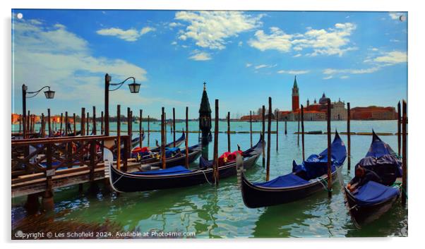 Gondola's on the Grande canal Venice  Acrylic by Les Schofield