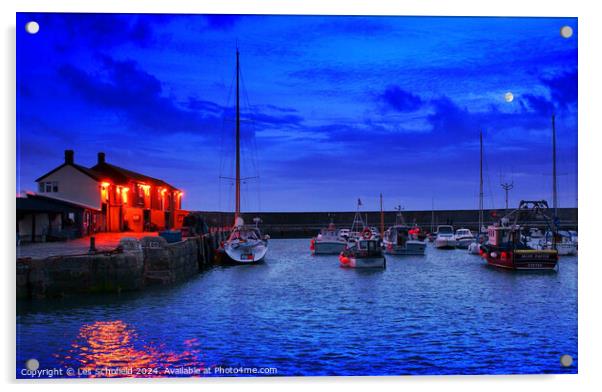 Blue Hour at Lyme Regis Harbour Acrylic by Les Schofield