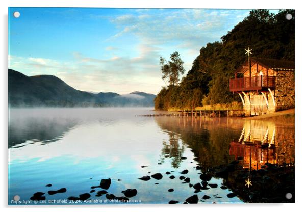 Boathouse at Pooley Bridge Ullswater Lake district Acrylic by Les Schofield