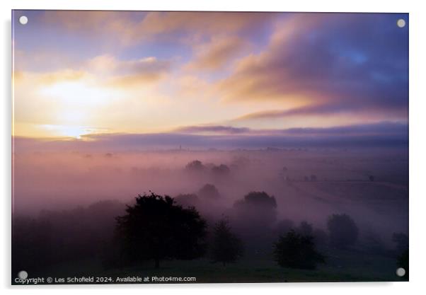 Sunrise over The Somerset levels Acrylic by Les Schofield