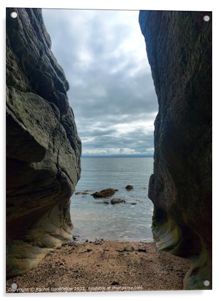 Sea through the rocks.  Acrylic by Rachel Goodfellow