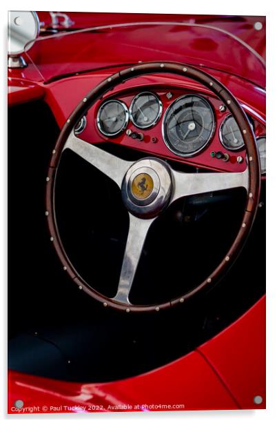 Vintage Ferrari Steering Wheel & Dashboard Detail Acrylic by Paul Tuckley
