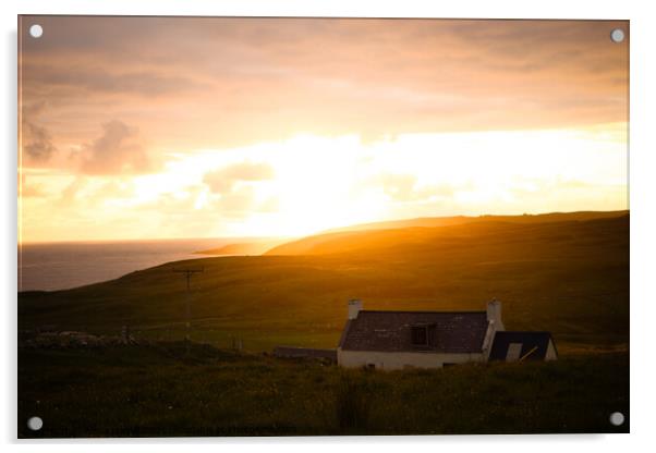 Sunset on Scottish Croft Acrylic by Anna Hamill
