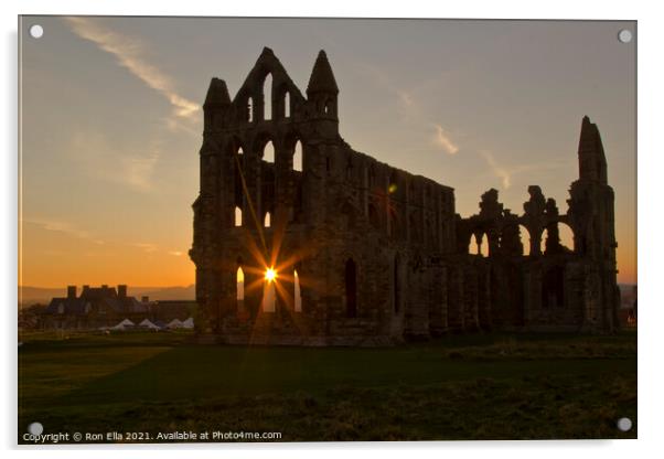 Radiant Whitby Abbey at Sunset Acrylic by Ron Ella