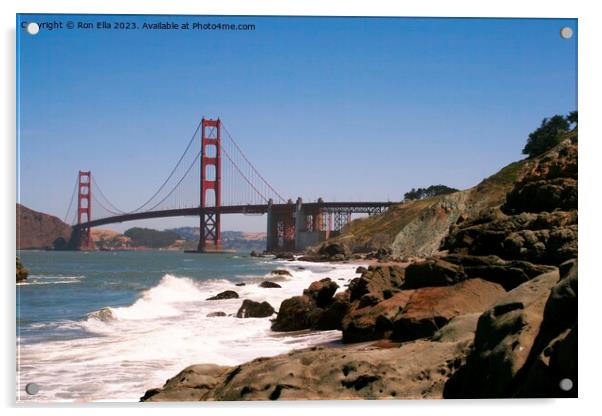 The Golden Gate's Coastal Beauty Acrylic by Ron Ella