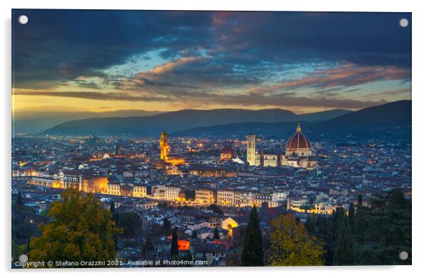 Florence twilight panorama. Tuscany, Italy Acrylic by Stefano Orazzini
