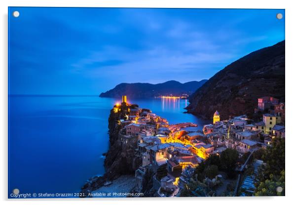 Blue Hour in Vernazza, Cinque Terre Acrylic by Stefano Orazzini