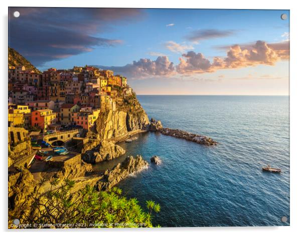 Manarola village. Cinque Terre Acrylic by Stefano Orazzini