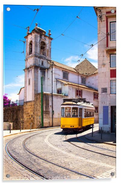 Lisbon tram in Alfama district, Portugal Acrylic by Stefano Orazzini