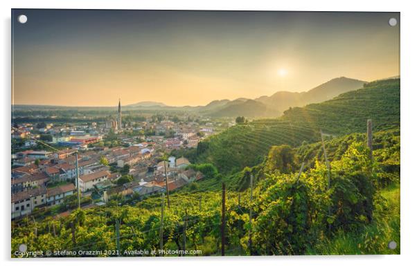 Col San Martino, vineyards and village. Prosecco Hills Acrylic by Stefano Orazzini