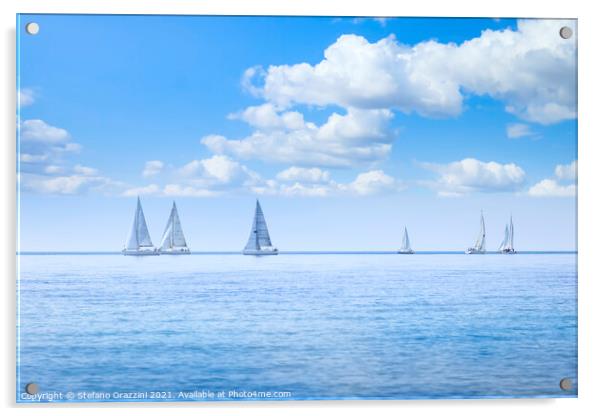Sailing boat yacht regatta race on the sea Acrylic by Stefano Orazzini