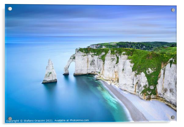 Etretat Aval cliff and arch. Normandy, France Acrylic by Stefano Orazzini