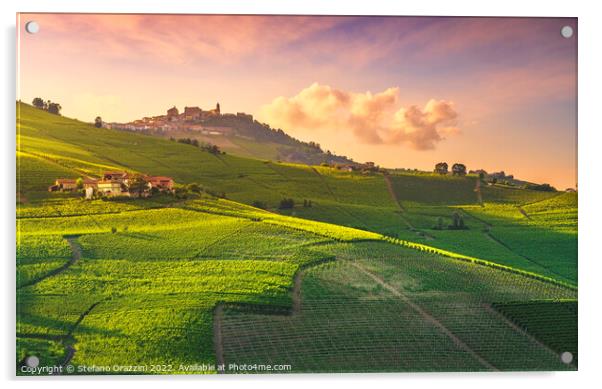 Langhe vineyards view, Barolo and La Morra, Piedmont, Italy Acrylic by Stefano Orazzini
