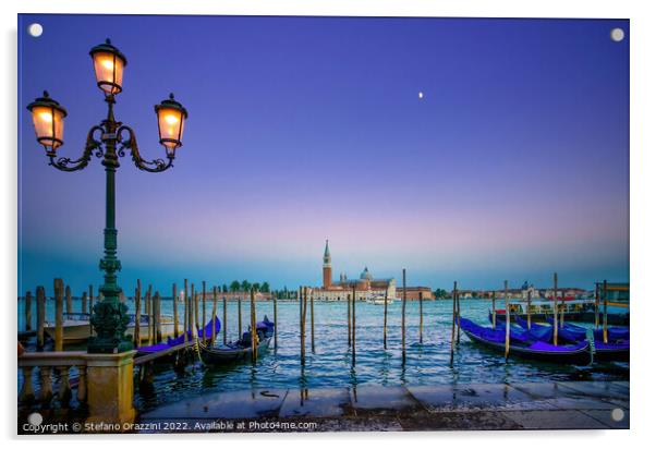 Venice, street lamp and gondolas. Italy Acrylic by Stefano Orazzini